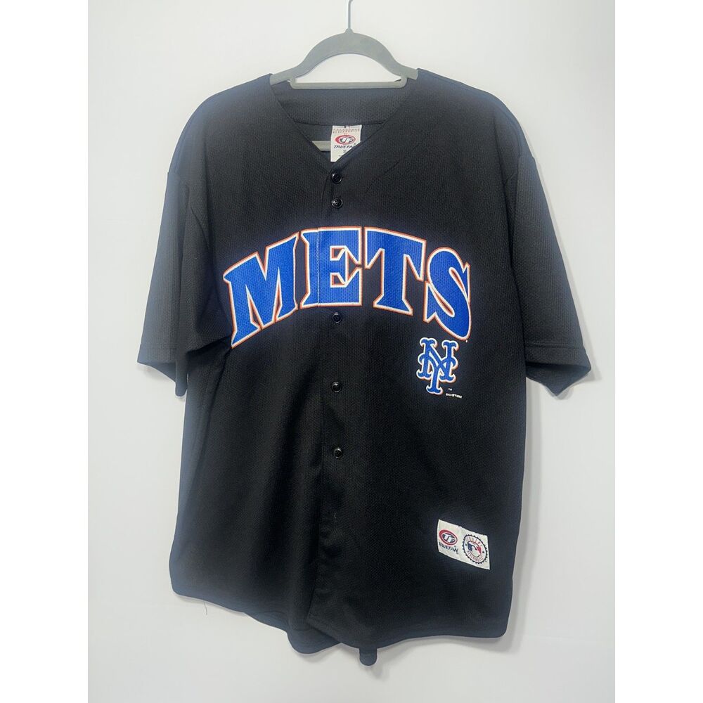True Fan New York Mets Black Button Up Jersey Adult XL MLB Genuine Merchandise